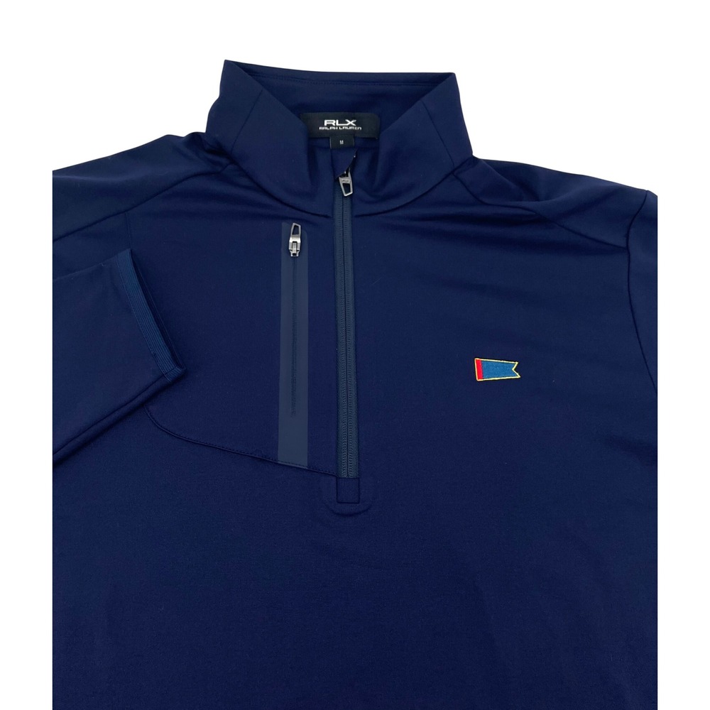 RLX Ralph Lauren Mens Quarter Zip Pullover Navy Blue Flag Patch Size M